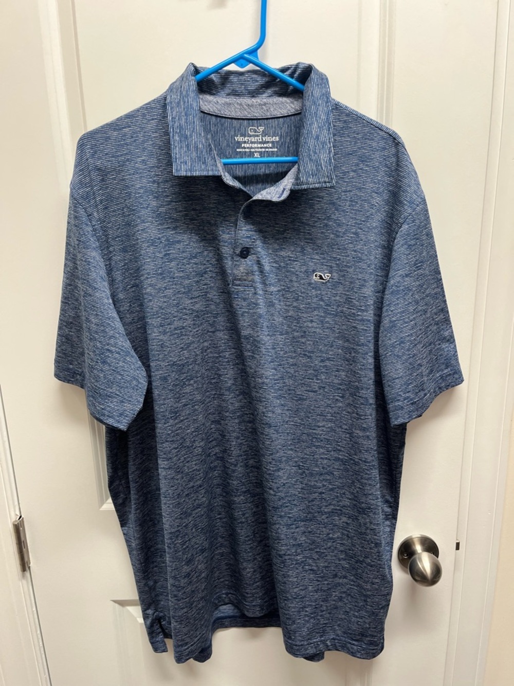 Vineyard Vines Performance Men’s XL Polo Shirt Blue Heathered Stripe Golf Top